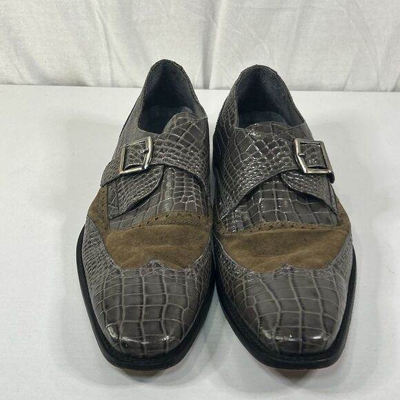 Stacy Adams Mens Dress Shoes 11M Gray Faux Crocodile Monk Strap Formal Casual main image 6